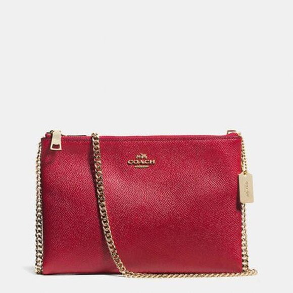 Coach Embossed Textured Leather Zip Crossbody 52357 Red - Picture 1 of 4